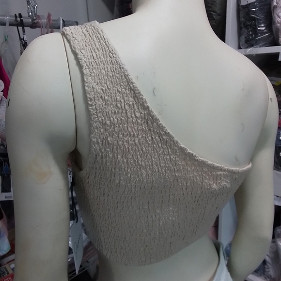 Japna One Shoulder Crop MEDIUM Beige Top NEW - Picture 7 of 13